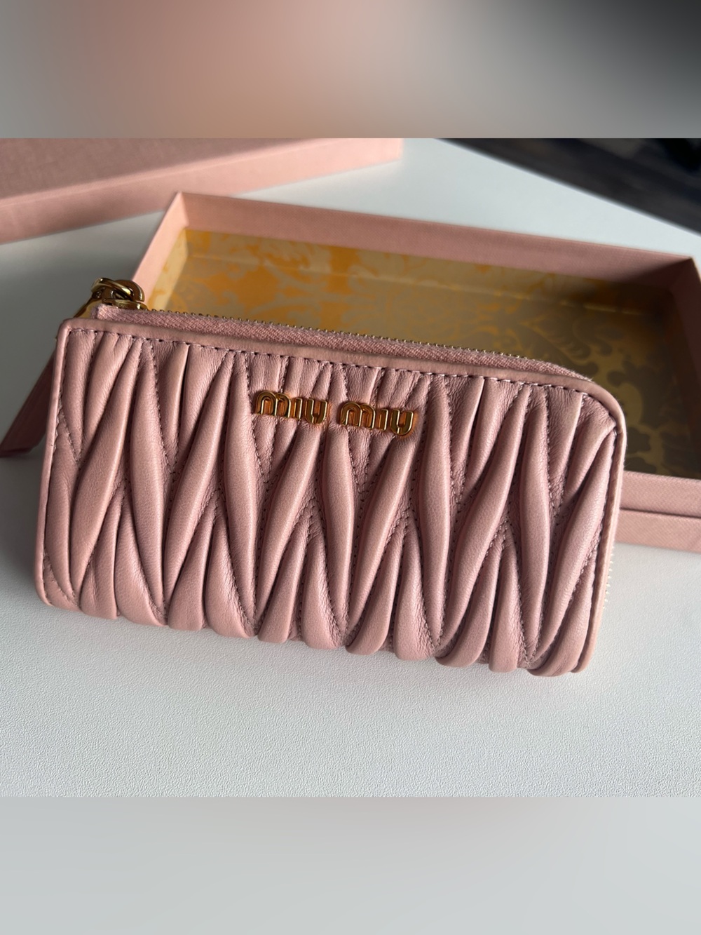Miu Miu Blush Pink Matelassé Zip Wallet